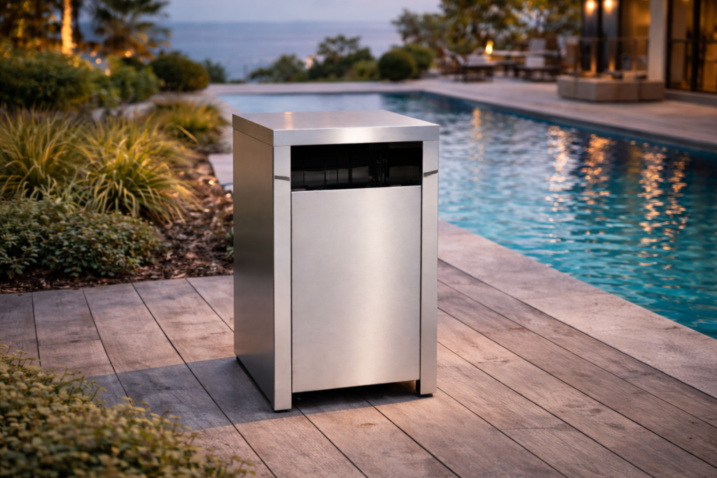 Inox box za plinsko jeklenko Furlan – varna in urejena postavitev ob plinskem žaru